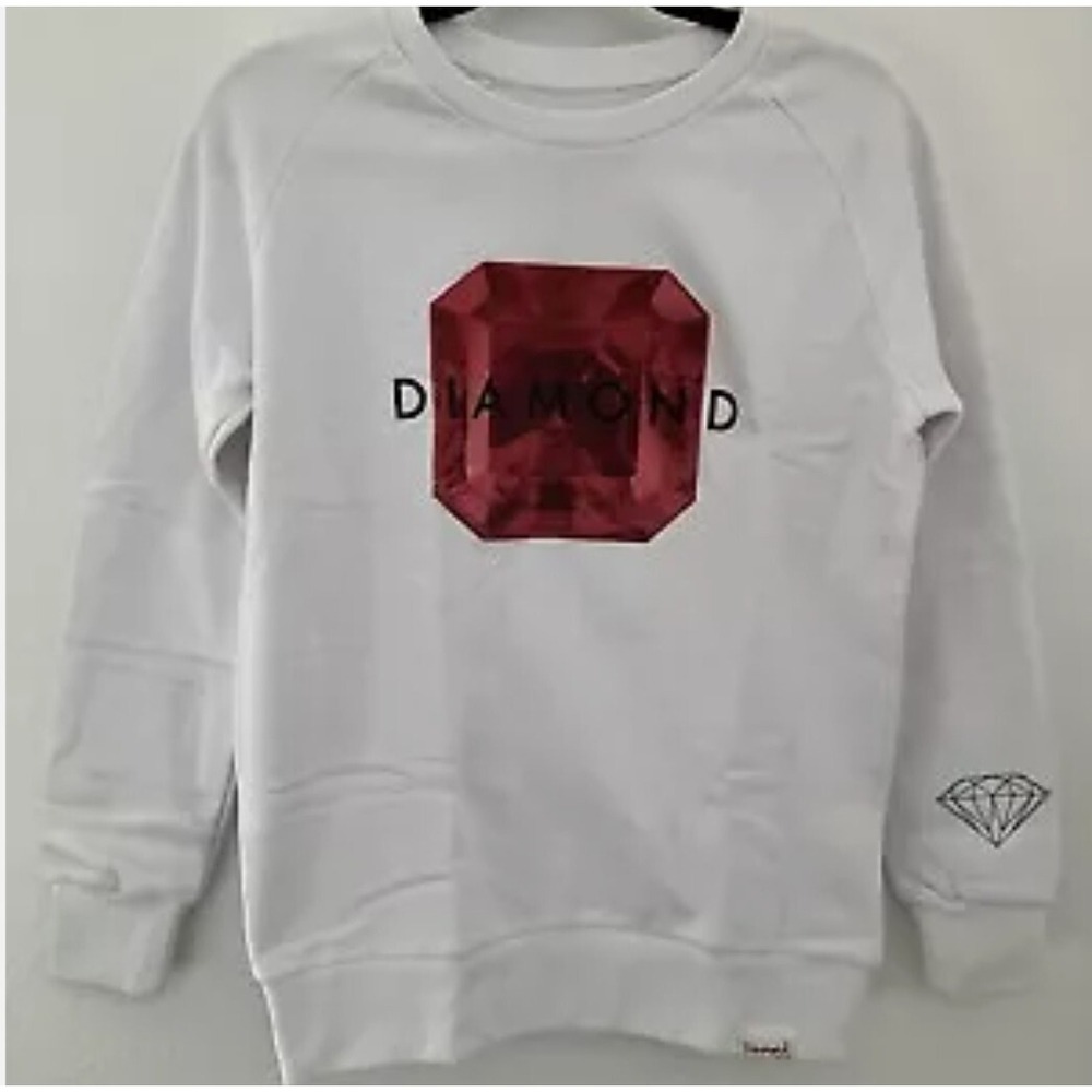 Men's Diamond Supply Rare Gems Crew Neck Sweatshirt SizeXSm White Graphic Script